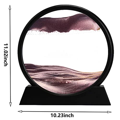 rysnwsu 3D Dynamic Sand Art Liquid Motion, Moving Sand Art Picture Round Glass 3D Deep Sea Sandscape in Motion Display Flowing Sand Painting Relaxing Desk Toys (Brown, 12'') - color: Brown, size: 12''