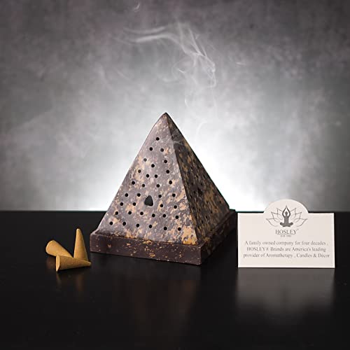 Hosley 5" Soapstone Triangle Pyramid Incense Cone Holder – Large Aromatherapy Burner & Ash Catcher for Incense Cones, Zen, Vastu, Reiki, Chakra Meditation, Spa Gift - color: Brown1