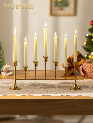 NUPTIO Gold Candle Holders for Centerpiece: Brass Taper Candelabra for Candles Sticks - Long Taper Candleholder Set of 2 for Christmas Birthday Party Fireplace Table Decor - color: Brass, size: 2 pcs