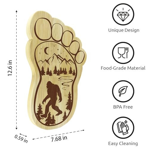 Sasquatch Charcuterie Board, 12.6" X 7.6" Unique Bigfoot Gifts, Footprint Cheese Board & Serving Tray For Anniversary Birthday Party Christmas Wedding Gifts, Mom, Big Foot Party Decor