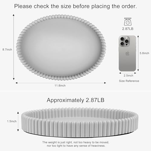 11.8in Decorative Tray for Coffee Table Decor- Gray Oval Concrete Tray for Home Decor- Scalloped Flat Modern Centerpieces Tray Decor for Living Room, Kitchen Dining Table, Entryway (Gray) - color: Gray1