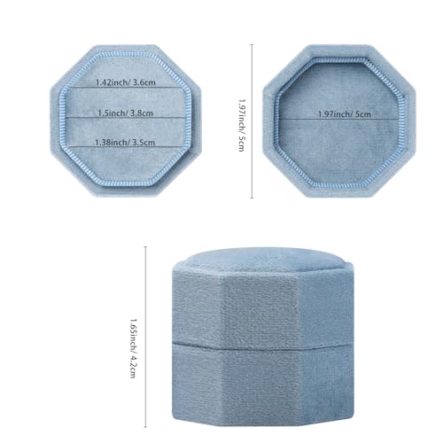 WantGor Velvet Ring Box, 3 Slots Jewelry Ring Gift Box Vintage Ring Display Holder Case for Wedding Ceremony Proposal Engagement (Ocean Blue) - color: Ocean Blue