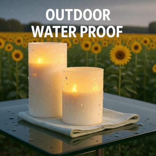 VENTA Frosted Glass LED Candles, Set of 3 | Warm Amber Flickering Pillar Candles with Remote | Creates Cozy, Relaxing Hygge Ambiance for Bedroom & Living Room - color: Foggy