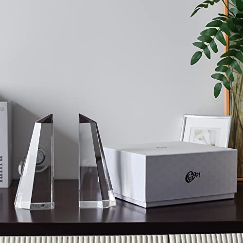 Kitcom Handmade Crystal Bookends Half-Obelisk Design, 1 Pair of Decorative Tabletop Bookends for Office, Home, Desk
