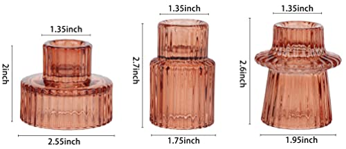 Vixdonos Glass Candlestick Holders Tealight Candle Holders for Table Centerpieces, Wedding Decor and Dinner Party (3 Pcs, Reddish Brown) - color: Reddish Brown, size: 3 Pcs