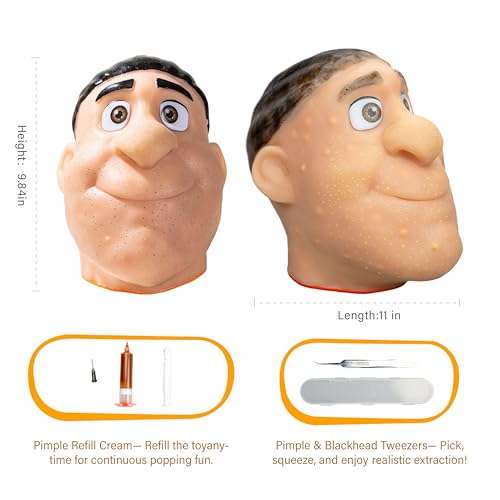 brenzo 2026 New Refillable Pimple Popping Toy – Big Head Squeeze Toy with Black Hair for Stress & Anxiety Relief, Realistic Pus Burst Fidget Toy, Funny Gag Gift for Adults - style: B-black