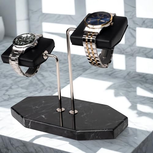 LYS&LYX Double Watch Stand - Handcrafted Natural Marble base - Watch Display Stand for all Watches - Jewelry Stand Watch Holder Accessory (Blacksilver) - color: Blacksilver