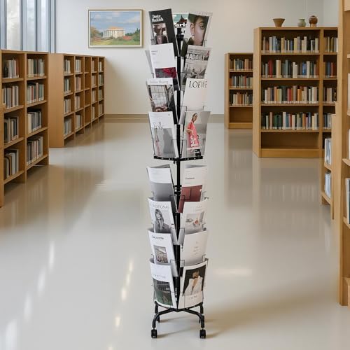 VEVOR Greeting Cards Display Rack, 32 Pockets Rotating Postcard Brochure Display Stand, 360° Spinning Card Display Rack with Sign Holder & 4 Wheels (2 Lockable) for Exhibitions Office Trade Show