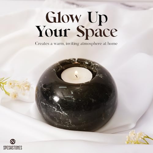 Marble Tealight Candle Holder 4-Inch Handmade Black Stone Votive Holder for Tables Centerpieces & Earthy Room Decor, Decorative Candle Holder for Wedding Gifts - size: 4''