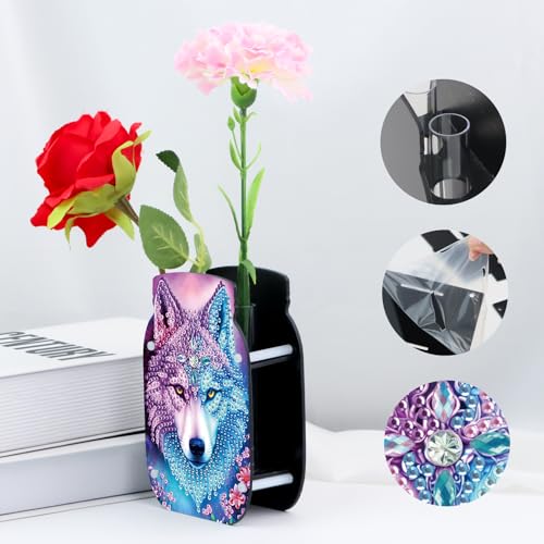 Tontut Diamond Painting vase Wolf Head DIY Flash Diamond Three-Dimensional Decorative vase Handmade Creative Crafts Suitable for Living Room Desktop Decorations Home Decoration Creative Gifts - color: Wolf Head