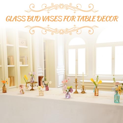 12PCS Mixed Colored Bud Vases Small Glass Vases for Flowers Colorful Vintage Flower Vase for Centerpieces Aesthetic Glass Bottles Bulk Wedding Baby Shower Home Decorations Gifts - color: Color Series, size: 1 Pack