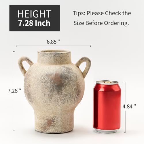 LUKA Antique Ceramic Vase with 2 Handle,7.28 inches Rustic Vase Minimalist Decor, Decorative Vases for Home Decor, Table, Living Room, Shelf, Christmas Decoration(Medium,Gray) - color: M-gray(7.28 In)