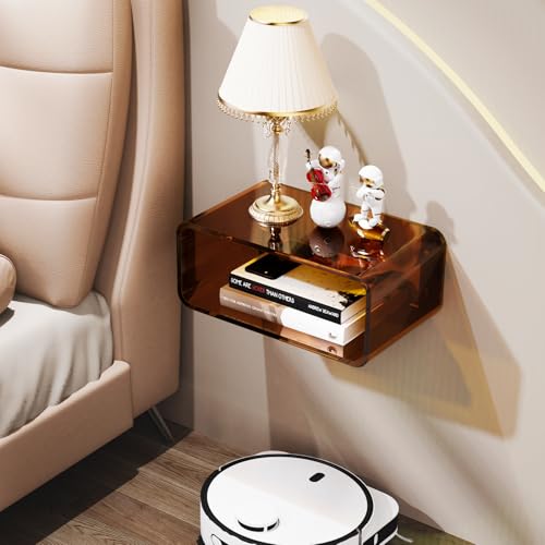 Acrylic Floating Nightstand, Bedside Table, Nightstand Shelf Wall Mounted Bedside Shelf (Dark Brown, Small) - color: Dark Brown