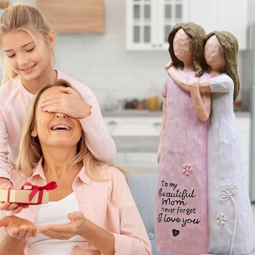 Mother Daughter Gift, Birthday Gifts for Mom from Daughter, Sculpted Hand-Painted Figurine (Pink) - color: Pink