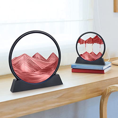 Herecanli Moving Sand Art Picture - 3D Quicksand Painting Decor - Round Glass 3D Deep Sea Sandscape - Relaxing Decoration for Home,Office,Desk,Mantle,Bookshelf,Room- (Red, 12 in) - color: Red, size: 12"