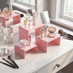 Chuangdi 2 Sets Acrylic Display Risers, Product Stand, Jewelry Display Riser Shelf Showcase Fixtures for Dessert Cupcake Candy Figure Treat Action Showcase(Pink,Small Set) - color: Pink, size: Small Set