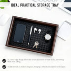 Wooden Valet Tray Desk Organizer with Leather Base,Nightstand, Entryway Bedside Dump Holder for Wallets, Keys, Watches, Jewelry & Sunglasses