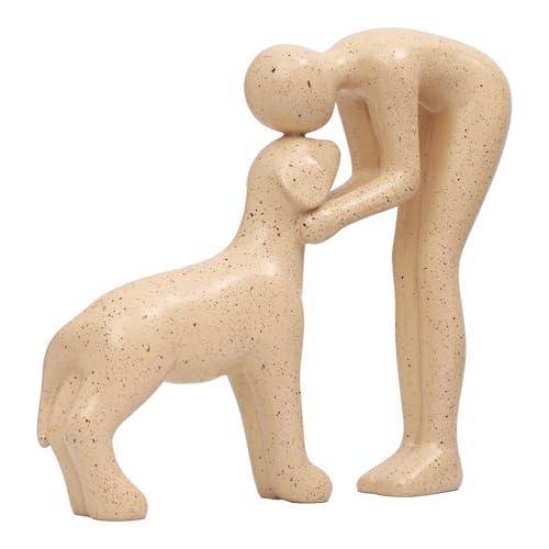 Dog Sculpture & Man Statue - Cute Home Decor Accents, Sandstone Dog Decor for Shelf, Office & Living Room, Thoughtful Memorial Gift for Pet Lovers