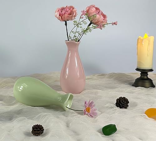 Small Ceramic Bud Vase Flower Single Stem Vase Mini Decorative Floral Holder Home Decorative Floral Centerpiece for Home Decor Centerpiece Wedding Party Table Vase (Green) - color: Green