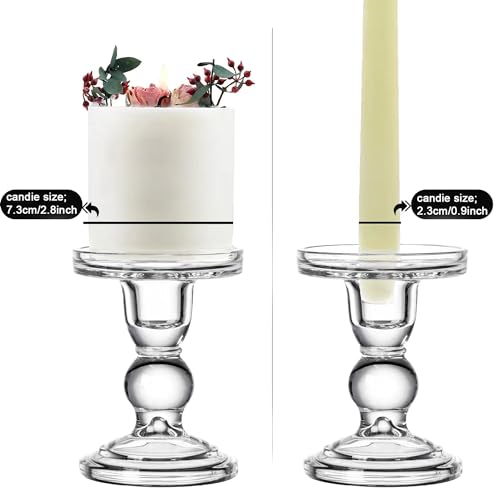Glass Candle Holder Set of 4 Clear Candlestick Holders for Pillar Taper and Tealight Candles, Vintage Table Centerpiece for Wedding, Christmas Home Decor - color: Clear
