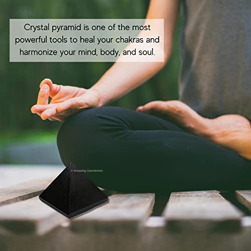 Amazing Gemstone Black Tourmaline Pyramid Crystal Healing Stones - 2" Great Pyramid Figurine of Natural Stone Pyramid for Meditation, Reiki, Chakra Balancing and Crystal Pyramids Grid - color: Black Tourmaline