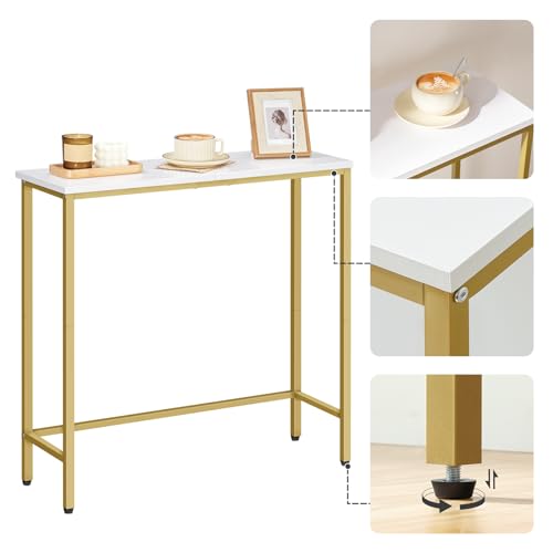 HOOBRO Narrow Console Table, 29.5" Small Entryway Table, Thin Sofa Table, Side Table, Display Table, for Hallway, Bedroom, Living Room, Foyer, White and Gold DW75XG01 - color: White + Gold