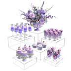 Buffet Risers, Food Display Risers for Party, Crystal Clear Acrylic Risers Display Stand for Buffet Table, Catering Displays for Dessert, Cube Box Nesting Riser with Hollow Bottom - color: 5"x6"x7"x8"x9"x10" 6PCS Clear