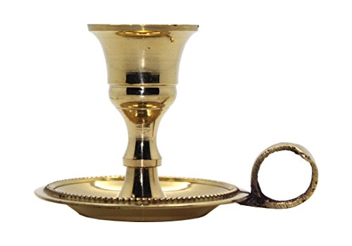 Govinda - Brass Chamberstick Tapered Candle Holder for Standard (7/8") Candles (Pack of 2)