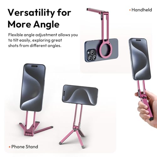ULANZI MA30 Magnetic Phone Tripod Stand for iPhone - Aluminium Maglock Smartphone Mini Tripod Pocket Cell Phone Stand Strong Magnet Quick Mount Compatible with iPhone 17 16 15 14 13 12 Series, Pink - color: Pink