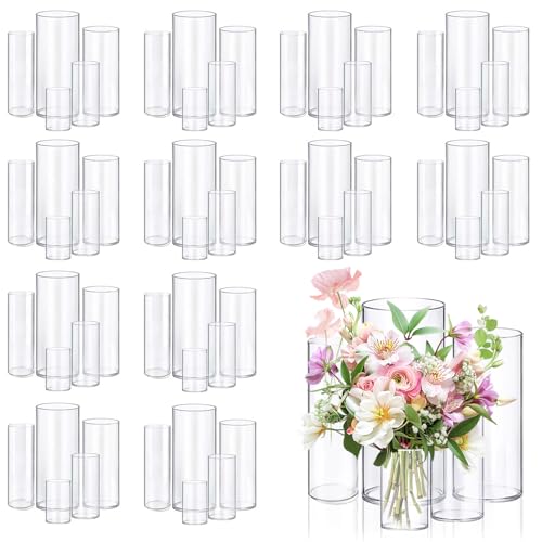 60pcs Glass Vase Cylinder Vases for Centerpieces Small Flower Glass Vases Home Decor Centerpiece Table Clear Flower Vase Decorations for Wedding＆Holiday 4,6,7.5,8,10 Inch Tall - size: 60Pack-4+6+7.5+8+10Inches