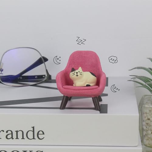 Refintural Miniature Cat Figurines with Small Sofa - Resin Mini Cat Figures, Kitten Miniature Desk Accessories - Perfect Cute Cat Gift for Cat Lovers (Pink Sofa) - color: Pink