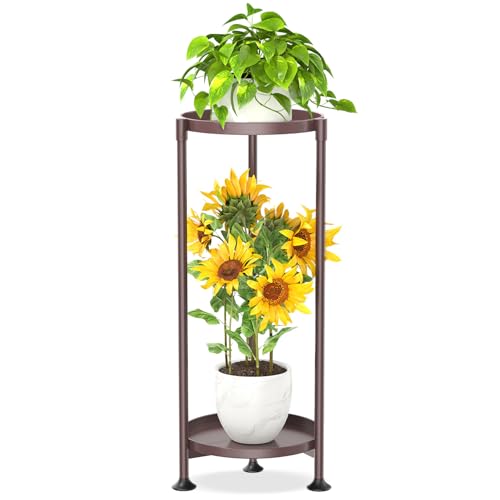KMOTASUO 2 Tier Plant Stand Indoor for Large Tall Heavy Duty Planter, Multiple Sturdy Metal Flower Corner Rack for Narrow House Floor, Iron Vertical Level Round Orchi Holder Organizer, Bronze - color: Bronze, size: 2 Tier