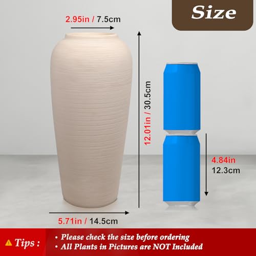 Tall Ceramic Vase 12 Inch Neutral Textured Vase,Cream Ceramic Vase for Home Decor,Farmhouse Tall Ceramic Flower Vase for Dining Table,Living Room,Kitchen,Bedroom,Entryway - size: 12 Inch