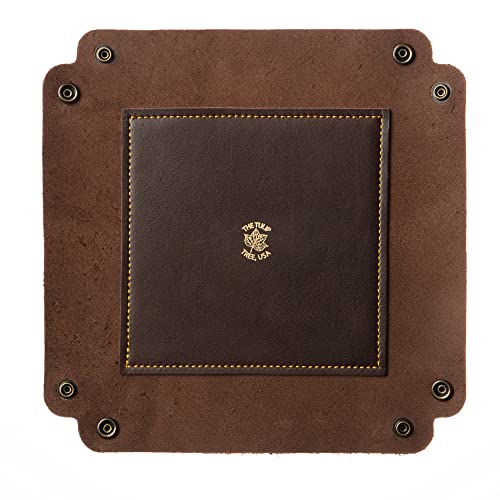 USA Handmade Premium Leather Valet Tray, Folds Flat! Dice Rolling Basket and Organizer with Brass Snaps (Brown Gold, Large) - color: Brown Gold, size: 7" x 7" x 2"