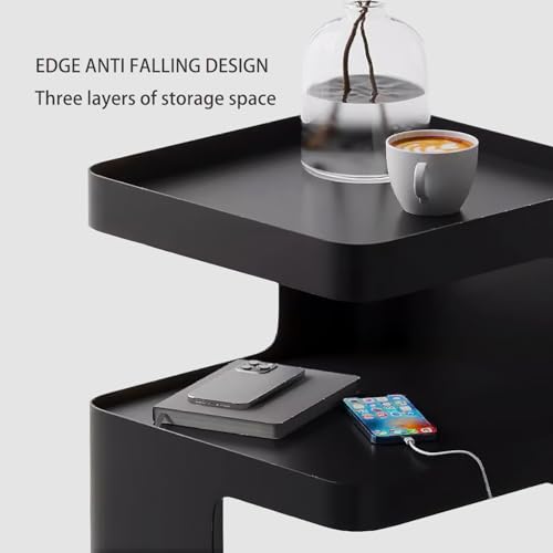 Black Side Table,Modern end Table for Sofa & Couch,3-Tier Metal nightstand,Small Bedside Table with Storage for Bedroom,Living Room,Small Space.No Assembly Required - color: Black