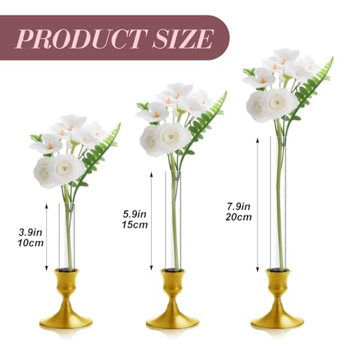 3 Pack 3.9" 5.9" 7.9" Bud Vase Taper Candle Holder's Bud Vase for Candlestick Sizes from 22mm to 27mm Adjustable Designed Specially for Taper Candle Holder for Tablescapes, Wedding Decor - size: 3.9",5.9",7.9"