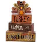 Lineshading 4 Pcs Thanksgiving Decorations for Home Wooden Turkey Decor Fall Tiered Tray Decor Thanksgiving Table Centerpiece Rustic Wooden Turkey Block Sign for Autumn Harvest Party Kitchen Shelf - style: Classic Turkey