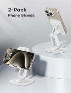 OMOTON Cell Phone Stand for Desk, 2 Pack Adjustable Foldable Phone Holder, 360 Swivel Mobile Stand Fit for iPhone 17 16 15 14 13 Pro Max and All Smart Phones, White & White - color: White & White