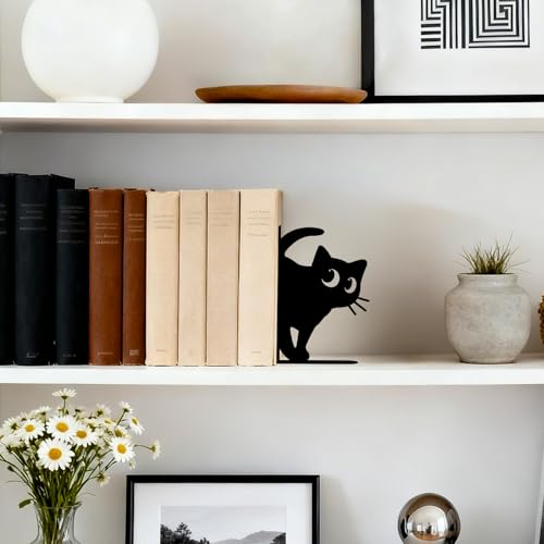 4 Pcs Cat Metal Bookends - Cute Cats Book Ends for Shelves Decorative, Home Office Desk Bookshelf Decor, Gift for Cat Lovers and Reading Enthusiasts, Christmas Reading Gifts for Women - color: Cat