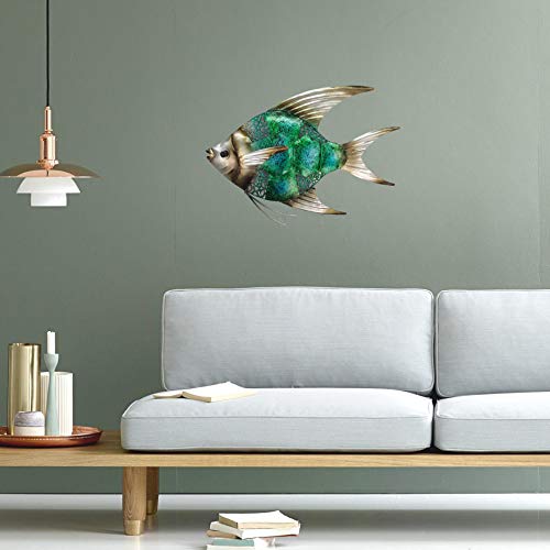 JOYBee 12.5inch Coastal Ocean Sea Metal Fish Wall Art Decor -Christmas Decorations-Perfect for Coastal，Nautical，Beach，or Boat Decor-Metal Wall Decor-for Garden Home Patio Bathroom Kitchen - color: Fish Bluegreen