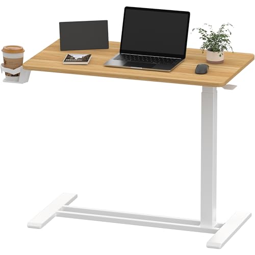 SANODESK Medical Adjustable Overbed Bedside Table with Hidden Casters, Pneumatic Mobile Laptop Computer Standing Desk Cart with Tray, Hospital and Home Use(31.5" W x 17.7" D, Maple) - color: Maple, size: Large