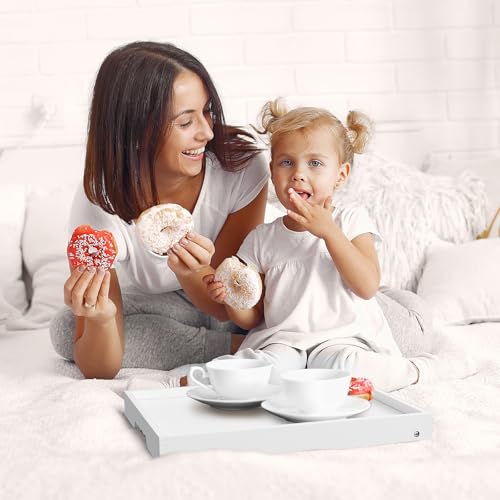 Youpehom Bed Tray Table with Folding Legs,Bamboo Breakfast in Bed for TV Table,Tray,Eating,Snack Tray,Laptop Computer (White, Medium) - color: White, size: Medium