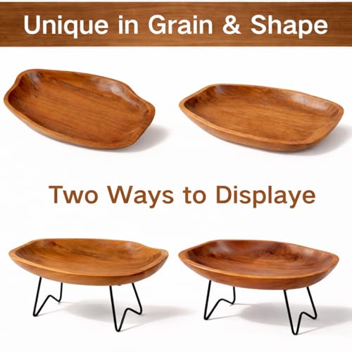Teak Wood Multi-Purpose Catchall Tray – 12.8" Live Edge Decorative Organizer for Keys, Jewelry & Coffee Table Decor