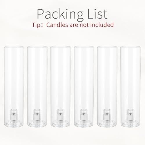 Glass Hurricane Candle Holder: 11.8" Tall Candlestick Holder Bulk with Cylinder Windproof Cover Set of 6 Clear Taper Candle Holders for Wedding Party Birthday Christmas Decor - size: 11.8" H - 6 Pcs