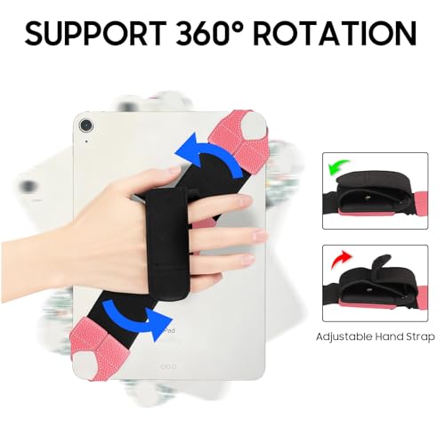 FINTIE Universal Tablet Hand Strap Holder for 9-11 Inch Tablets eReaders, 360 Degrees Swivel PU Leather Secure Portable Adjustable Handle Grip for iPad, Galaxy Tab and 9-11" Tablets (Magenta) - color: Magenta