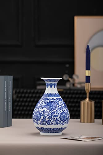 Blue Porcelain Vase, Blue and White Ginger Jar, Handmade Chinoiserie Vase, 8.7'' H - size: Blue 8.7"H