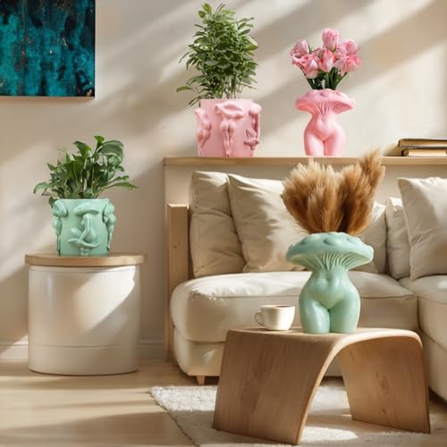 GUGUGO Unique Mushroom Lady Body Plant Pots, Cute Quirky Indoor Planters, Boho Funky Eclectic Home Decor, Mushroom Lady Butt Flower Pots, Succulent Planter, Modern Aesthetic for Decorating, Pink - color: Pink, size: 5Inch