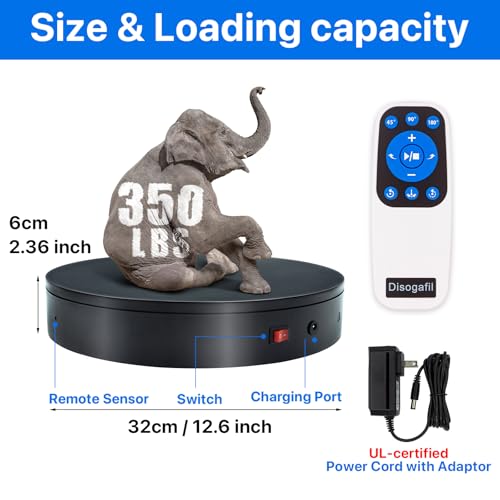 360 Rotating Platform, 12.6 Inch /32cm Motorized Electric Turntable, 350lbs Capacity Motorized Rotating Display Stand with Remote, Heavy Duty Photography Turntable for Human/Product