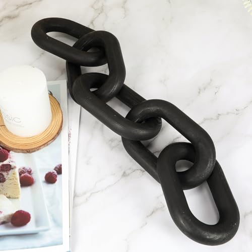HMASYO Black Wood Chain Link Decor, 5-Link Wooden Decorative Chain Home Decor Accents, Coffee Table Decor, Shelf Decor Aesthetic, Modern Bookshelf Table Decorative Objects for Living Room - color: Black-5, size: 22"D x 3.9"W