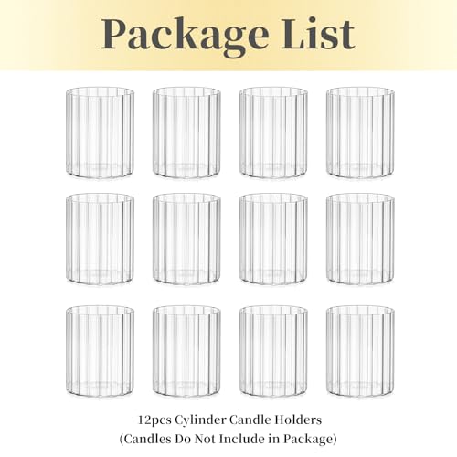 Hewory Glass Hurricane Candle Holder Set of 12, Clear Glass Candle Holders for Pillar Candles Floating Candles, 4 inch Glass Cylinder Hurricane Vases for Centerpieces Wedding Christmas Home Decor - size: 4 inch-12PCS
